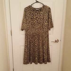 3/4 length sleeve green purple and black dress